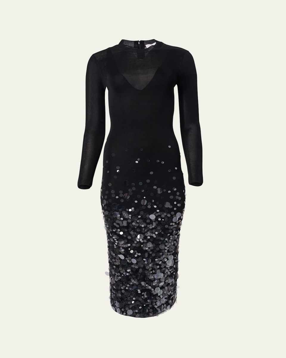 Embellished Long-Sleeve Midi Dress